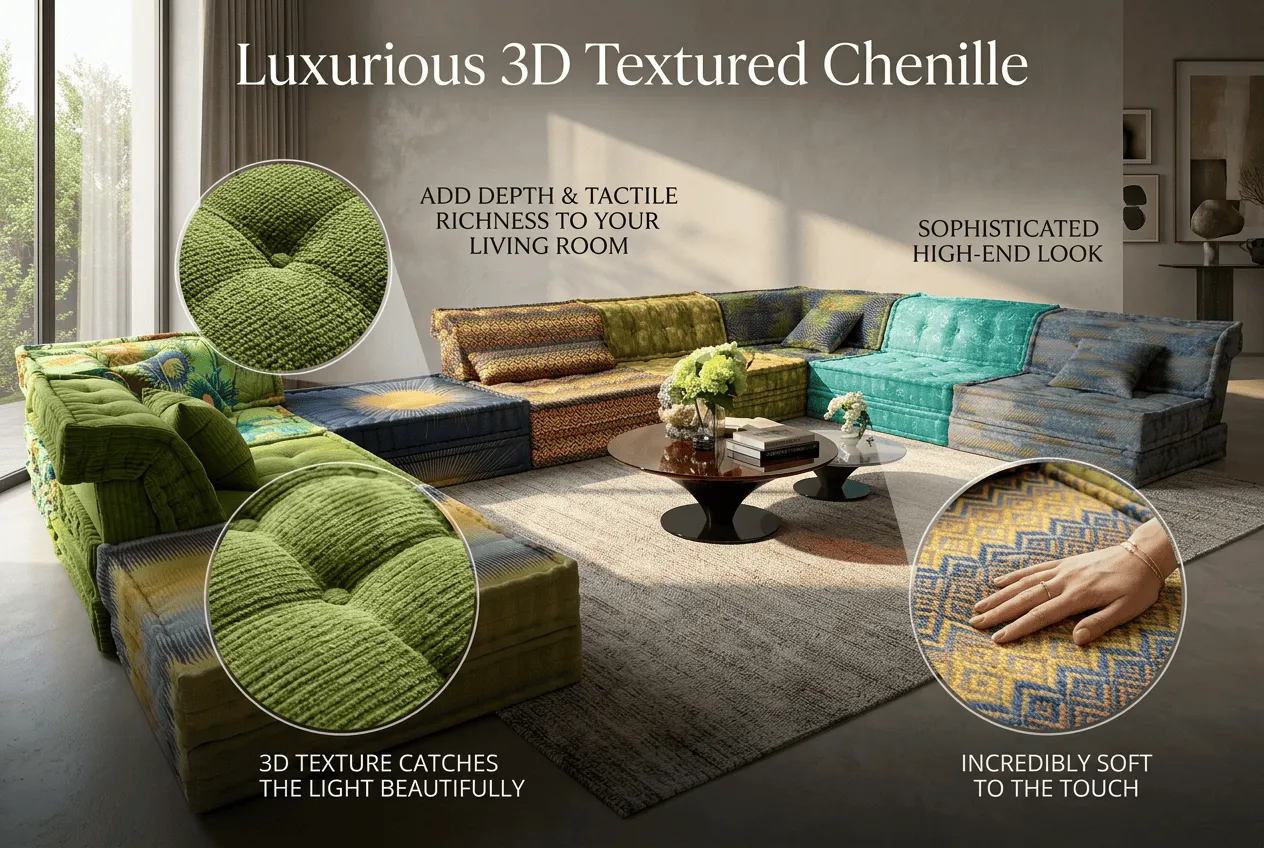 Textured chenille fabric close up