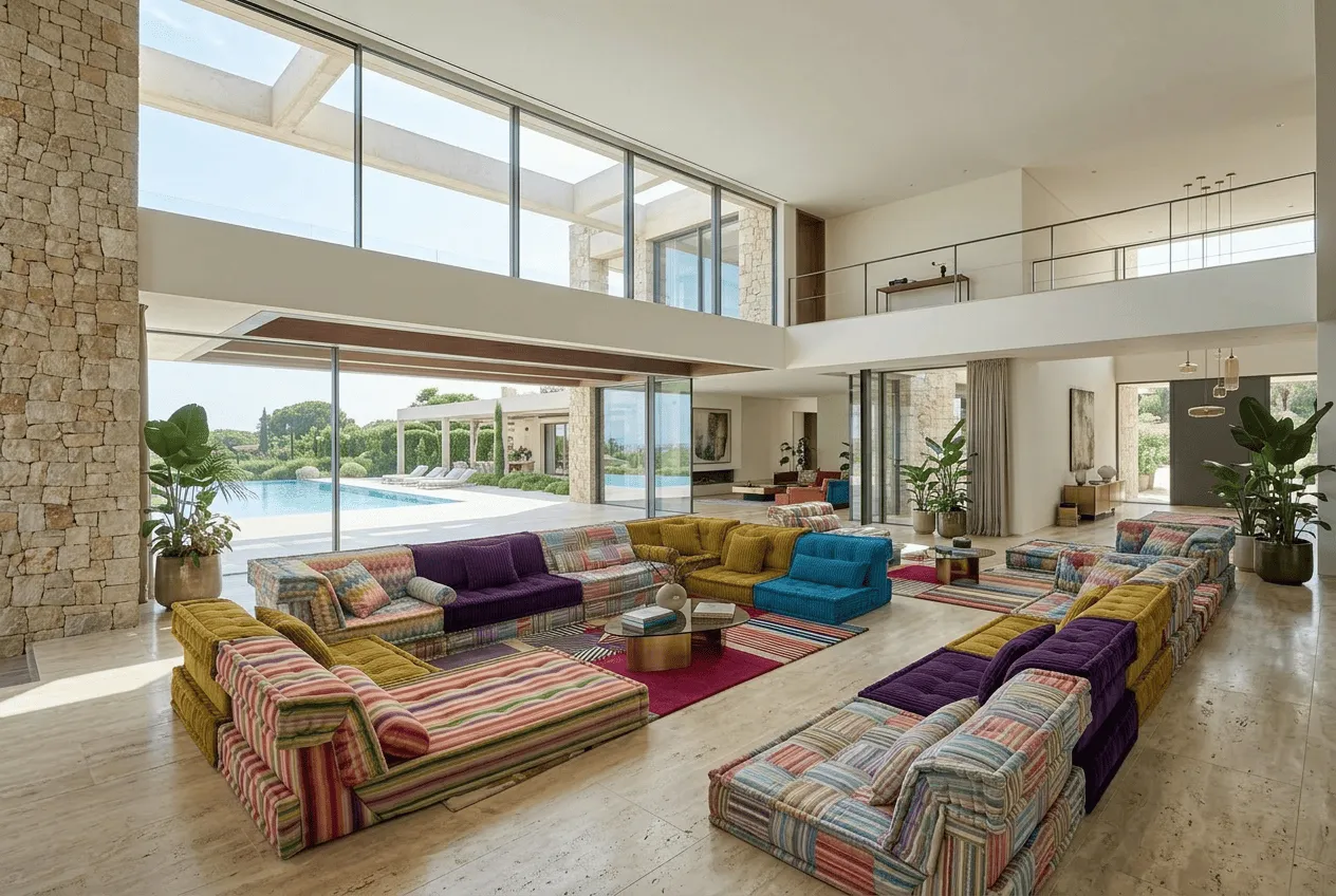 Double-volume living room with high ceilings architectural anchor